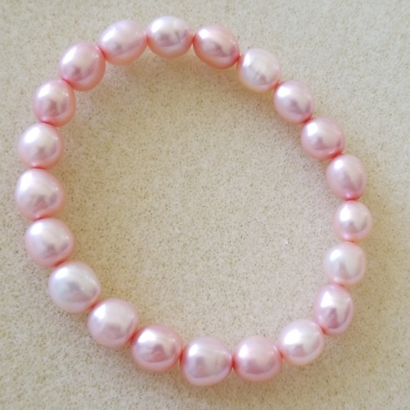 Pink Fresh Water Pearl Elastic Stretch Bracelet - Picture 4 of 4